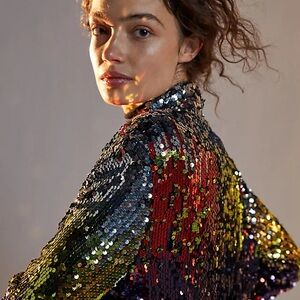 Anthropologie Multicolor Sequin Jacket - Black, Red, Green, Silver, Gold